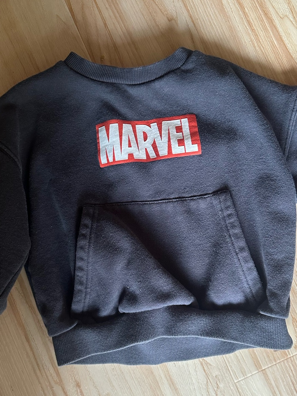 Zara Kids Black Sweatshirt with Red and White Marvel Logo